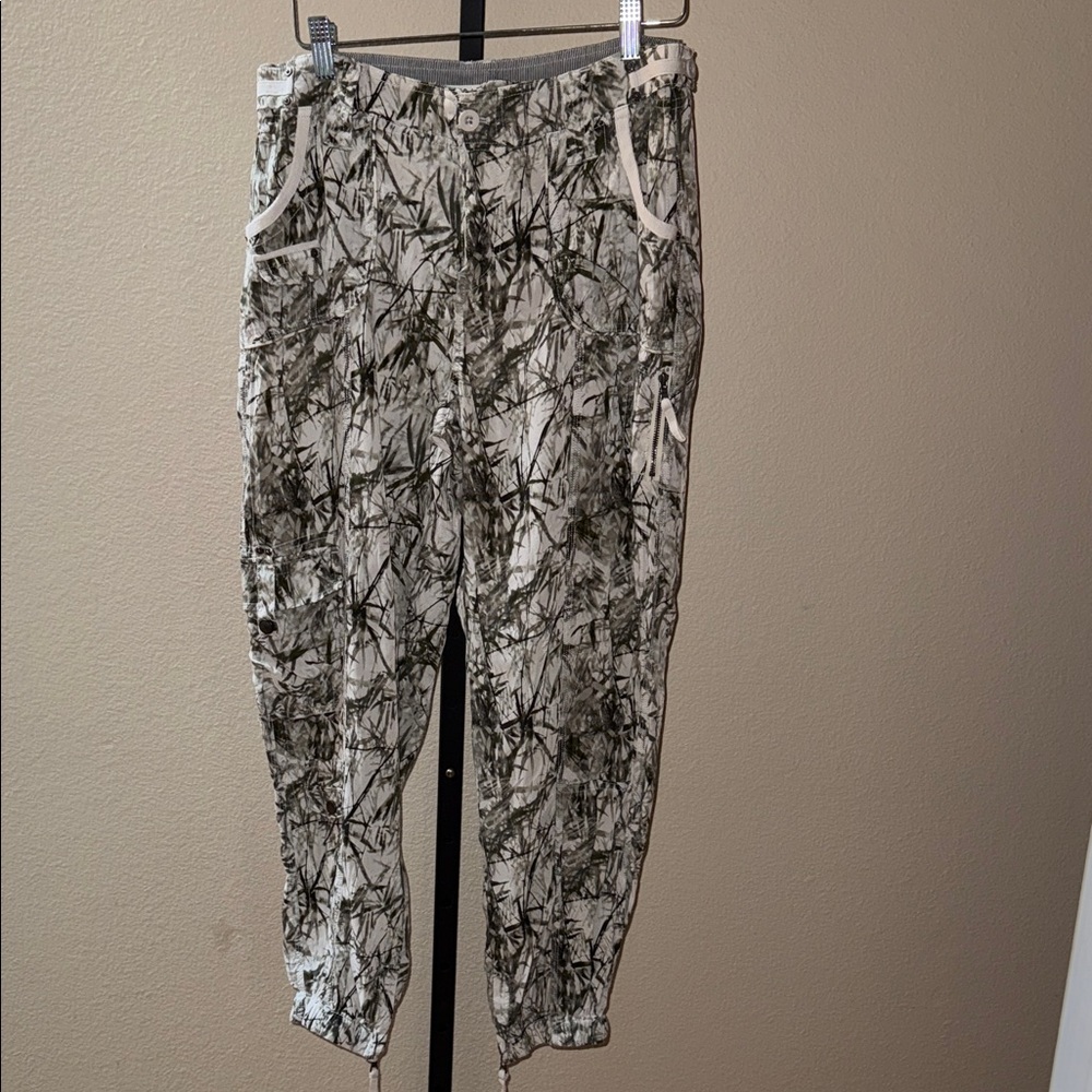 Anthropologie Marrakech Cupro Utility Cargo Jogger Pants Leaf Green Cream 28